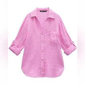 Zara Basic Linen Pink Shirt